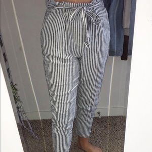 striped paper bag pants